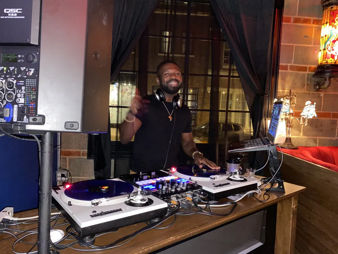 Full DJ rig set up in a lounge before doors